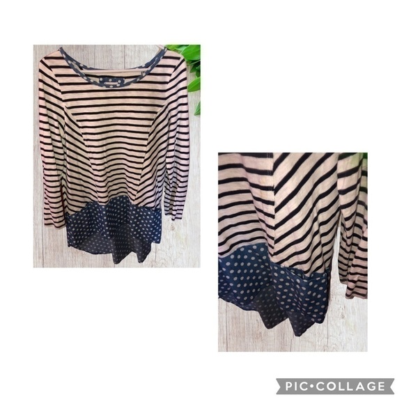 Anthropologie Postmark Fairley Postage Stamp Roll Tab Striped Polka Dot Shirt - Picture 6 of 12